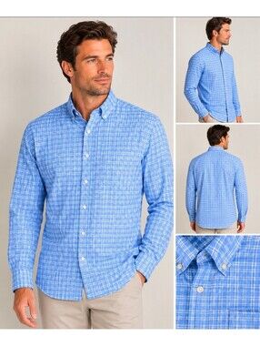 Peter Millar Summer Comfort Men’s M Blue White Plaid Performance Golf Shirt